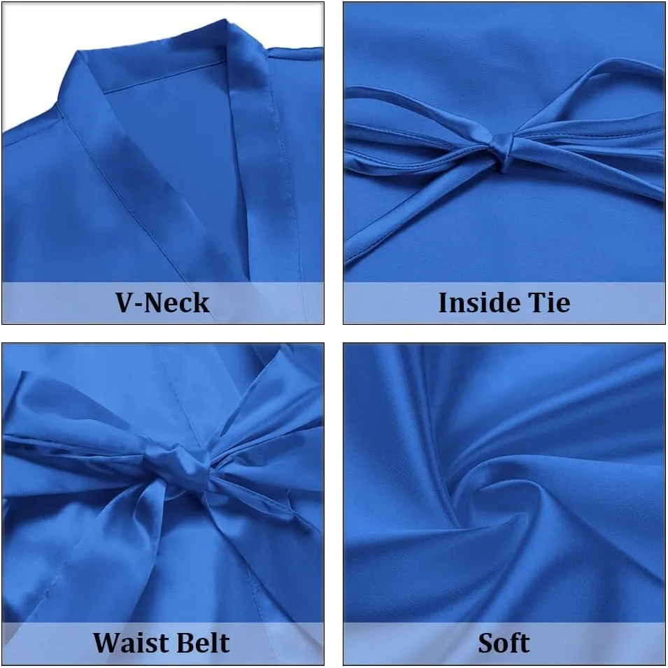 Women's Short Satin Robes Silky Bathrobe Bridesmaid Sleepwear for Wedding Party Getting Ready Solid Color