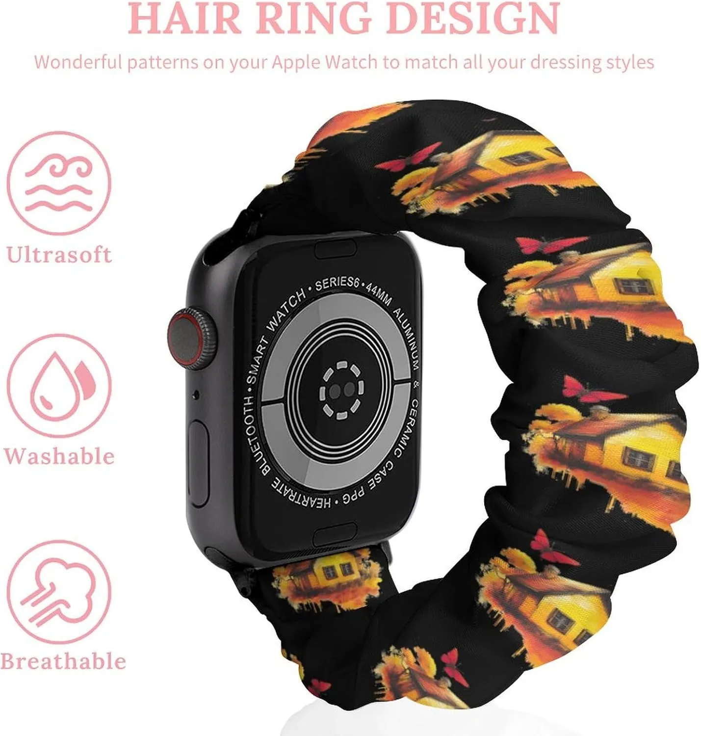 Wood House Butterfly Fashion Watch Strap Scrunchies Wristbands Compatible With IWatch Series