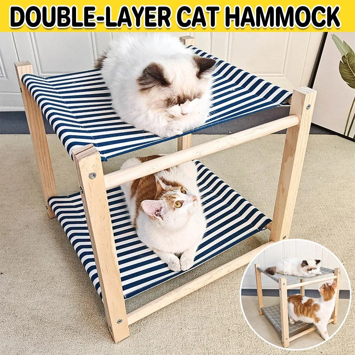 Wooden Pet Bed Breathable Bunk Bed for Cats Durable Cat Bed for Indoor Sleeping