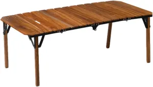 Wooden Portable Camp Kitchen Table, Outdoor Grilling Foldable Tables, Rectangle Aluminum Desktop Roll Up Table Top, Portable Camp Kitchen with Utensil Tables, Foldable Camping Table with Adjustable