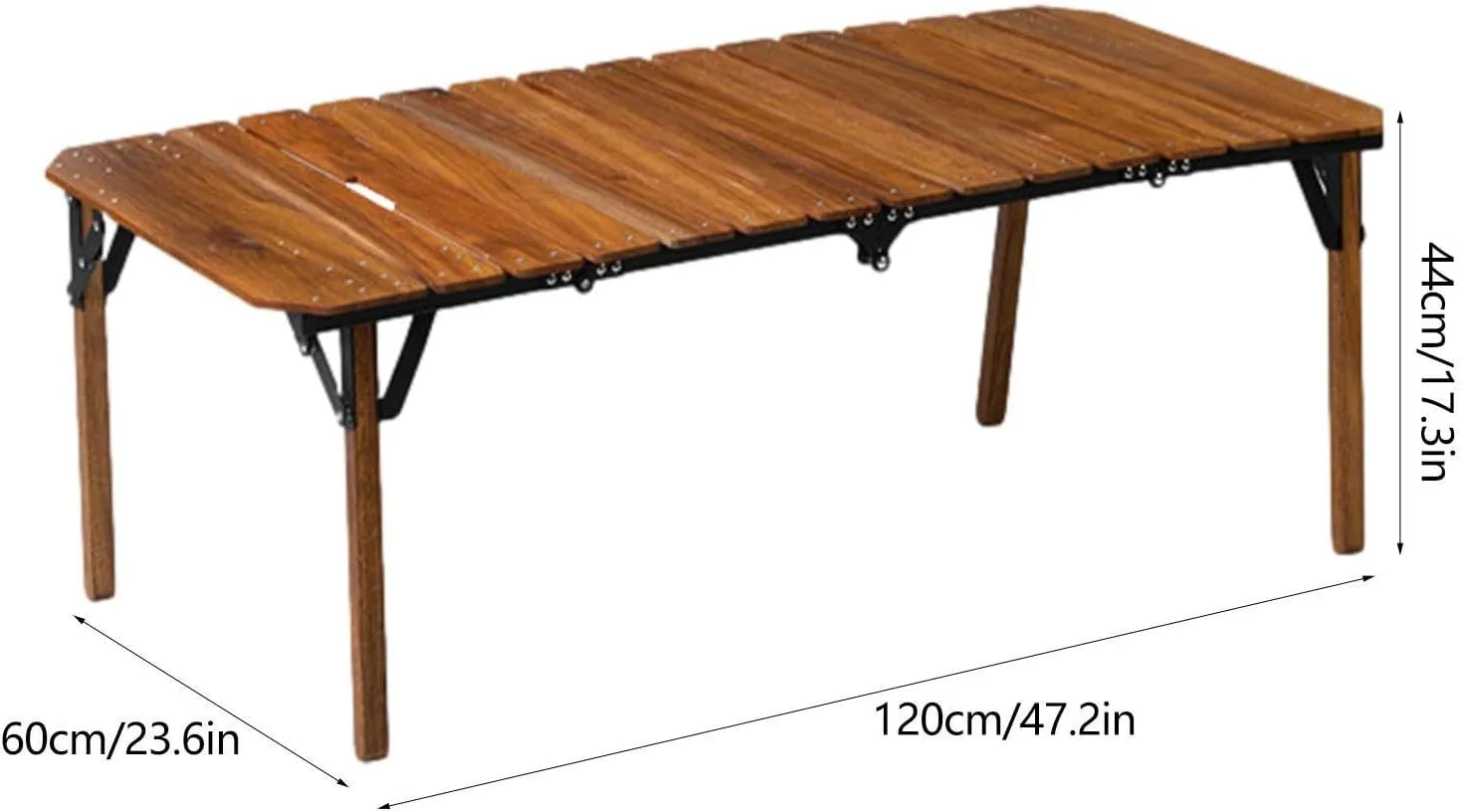 Wooden Portable Camp Kitchen Table, Outdoor Grilling Foldable Tables, Rectangle Aluminum Desktop Roll Up Table Top, Portable Camp Kitchen with Utensil Tables, Foldable Camping Table with Adjustable