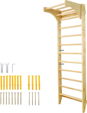 Wooden Swedish Ladder Wall Set, Multiuse Exercise Ladder, Wooden Swedish Ladder with Adjustable Pull-up Bar, Stall Bars Set for Physical Therapy & Gymnastics, Beech and Pine Wood, Natural