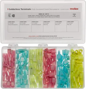 Woodhead - KIT-MX3 Molex 194130098 Solderless Terminals Kit, Fully Insulated Quick Disconnects, Made in America, 150pcs