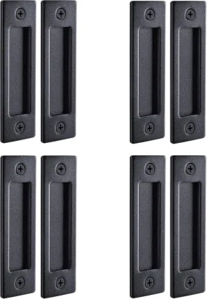 Wright Products Interior Barn Door Flush Handle Set with Mounting Hardware - 4 Pack, Matte Black
