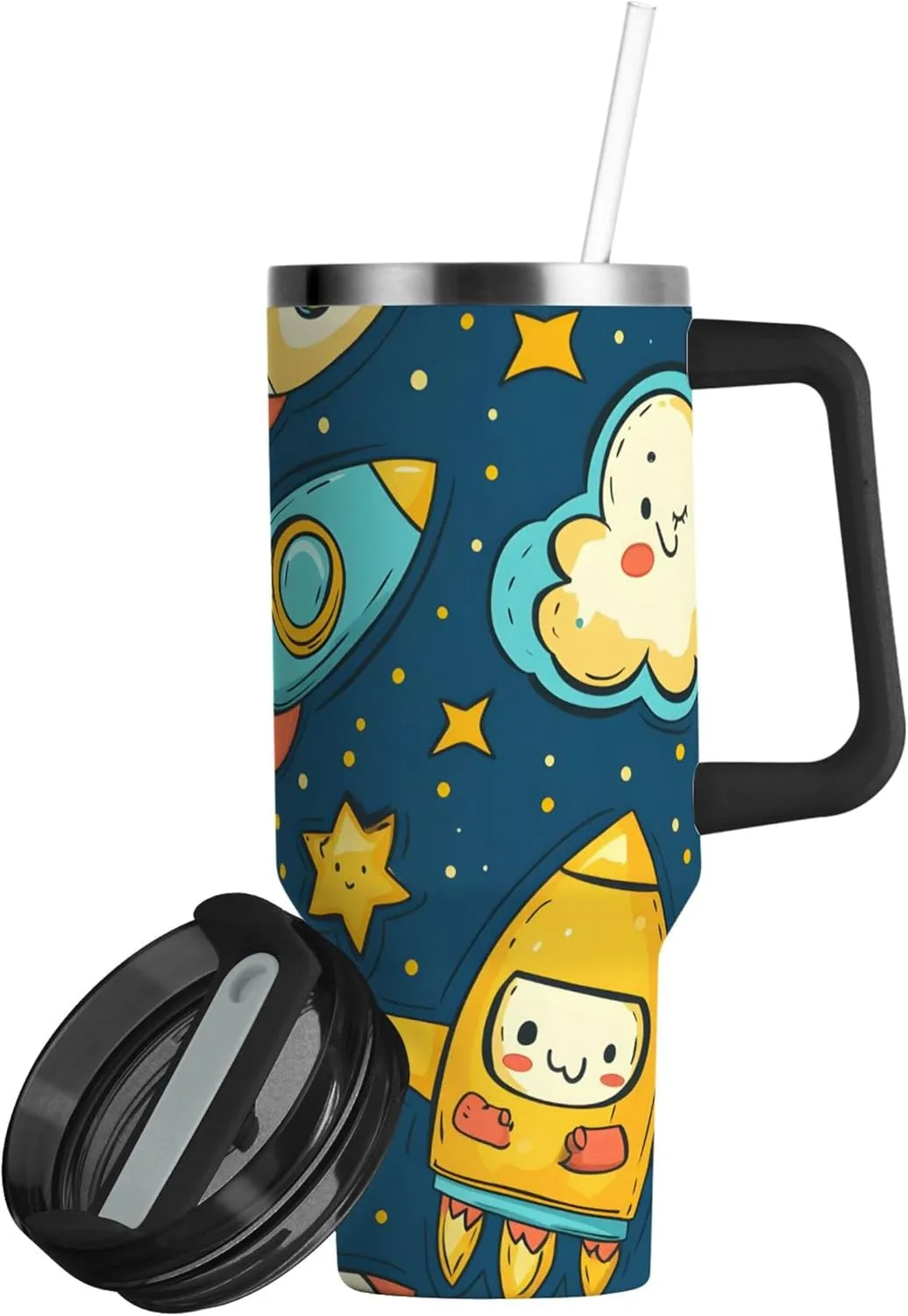 xigua 30 oz Cartoon Characters Tumbler with Handle and Straw Lid, Stainless Steel Vacuum Insulated Sports Water Bottle, Keeps Cold or Hot Coffee Cup Travel Mug
