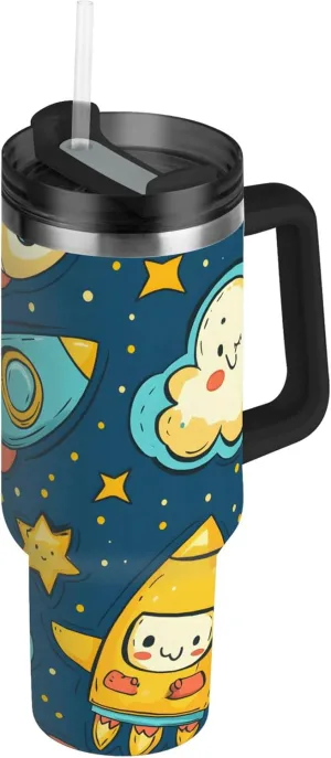 xigua 30 oz Cartoon Characters Tumbler with Handle and Straw Lid, Stainless Steel Vacuum Insulated Sports Water Bottle, Keeps Cold or Hot Coffee Cup Travel Mug