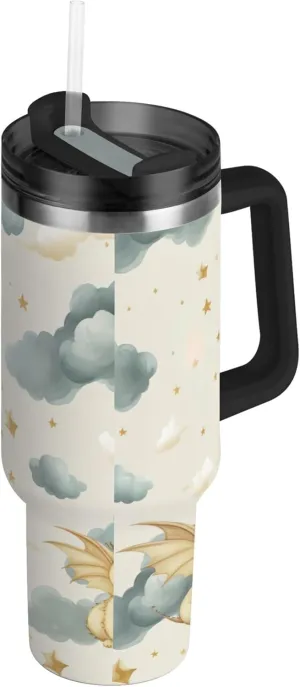 xigua 30 oz Cute Dragon Tumbler with Handle and Straw Lid, Stainless Steel Vacuum Insulated Sports Water Bottle, Keeps Cold or Hot Coffee Cup Travel Mug