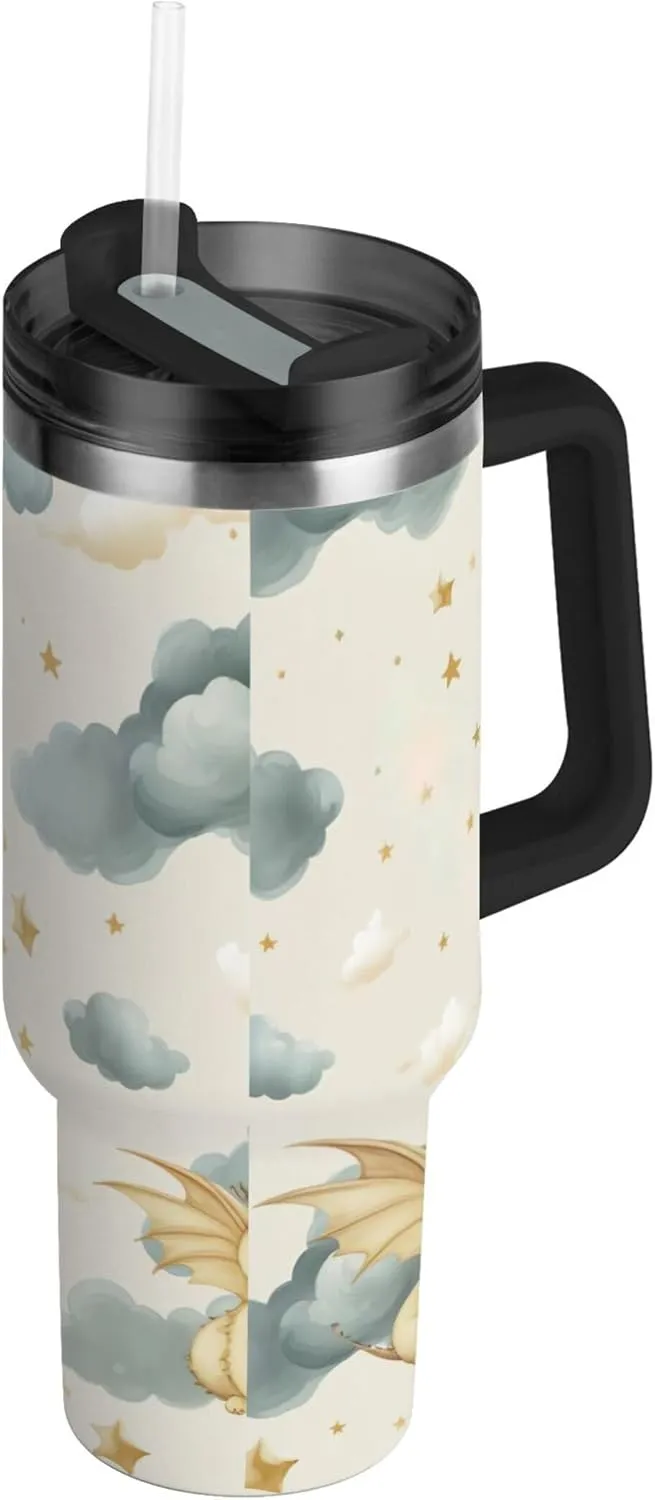 xigua 30 oz Cute Dragon Tumbler with Handle and Straw Lid, Stainless Steel Vacuum Insulated Sports Water Bottle, Keeps Cold or Hot Coffee Cup Travel Mug