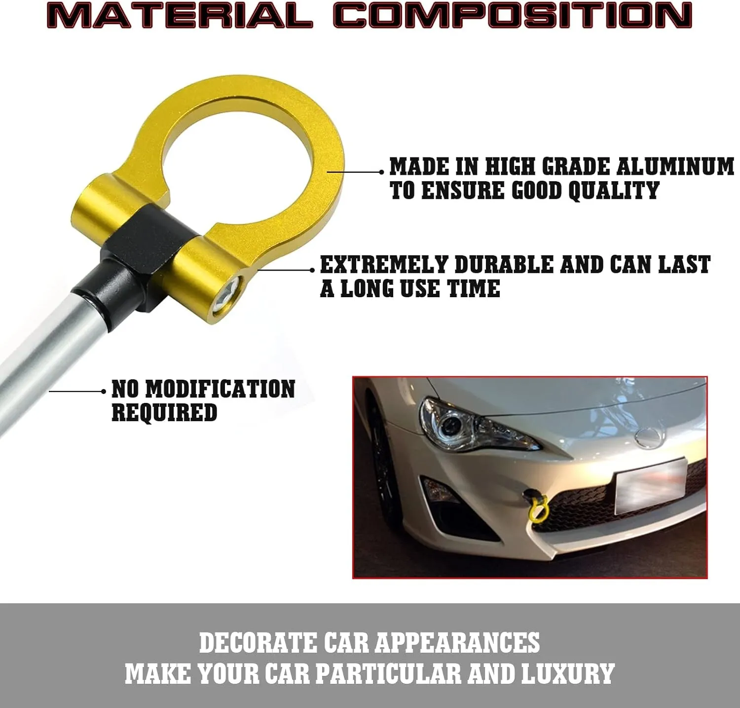 Xotic Tech JDM Sport Track Racing Style CNC Aluminum Screw-on Tow Hook Front Rear Bumper Compatible with Scion FR-S or Toyota 86 or Subaru BRZ Impreza WRX STi (Gold)