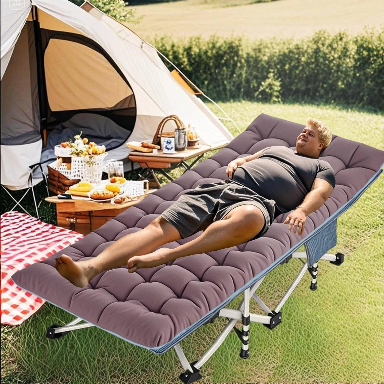 XXL Oversize Camping Cot with Comfortable Mattress Camping Cots for Adults 32 Inches Wide Cots for Sleeping Camping Bed Folding Cot Heavy Duty with Carry Bag Easy to Install Outdoor Indoor