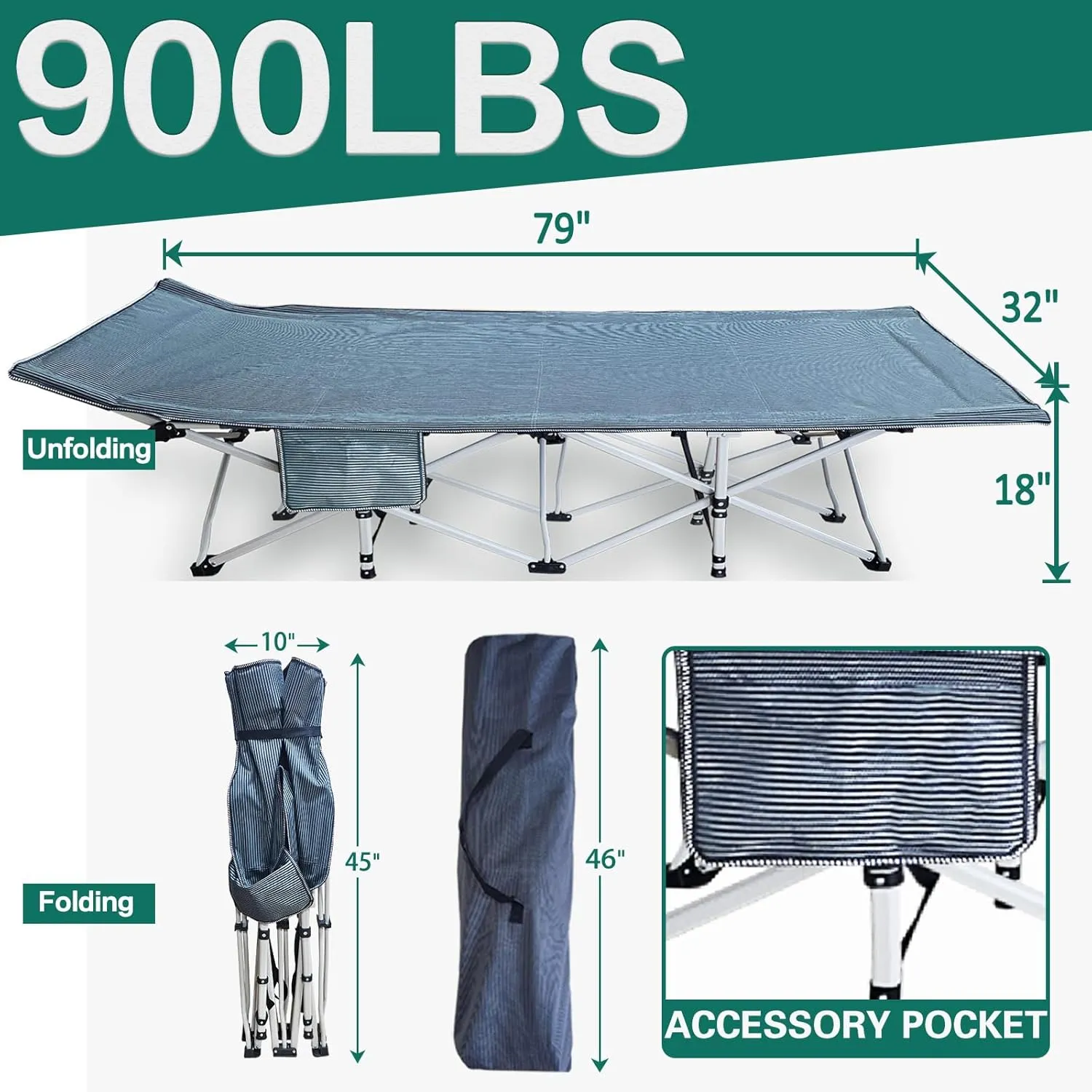 XXL Oversize Camping Cot with Comfortable Mattress Camping Cots for Adults 32 Inches Wide Cots for Sleeping Camping Bed Folding Cot Heavy Duty with Carry Bag Easy to Install Outdoor Indoor