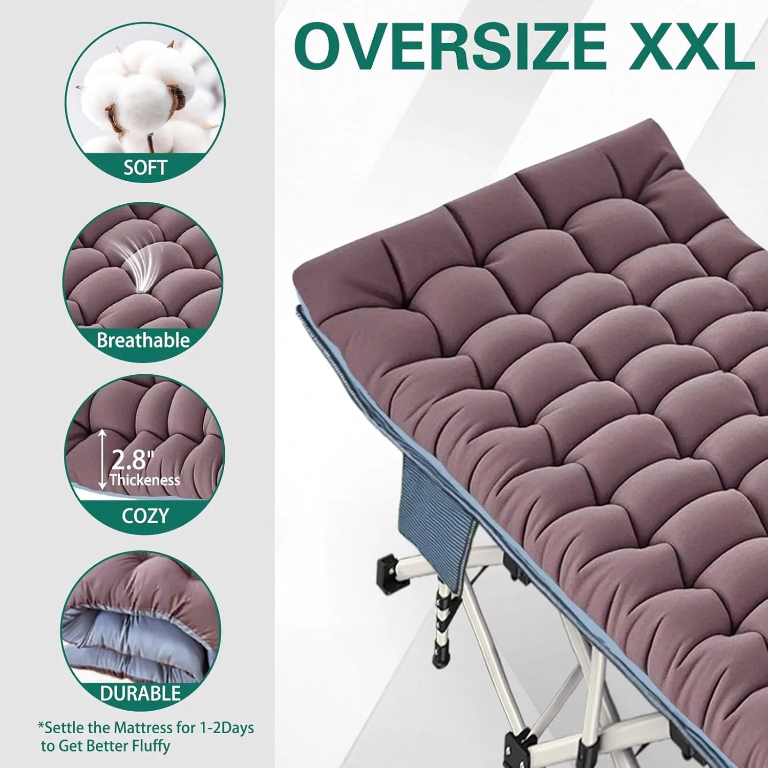 XXL Oversize Camping Cot with Comfortable Mattress Camping Cots for Adults 32 Inches Wide Cots for Sleeping Camping Bed Folding Cot Heavy Duty with Carry Bag Easy to Install Outdoor Indoor