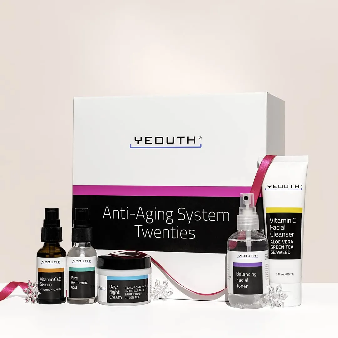 YEOUTH Skin Care Set: Hyaluronic Acid Serum for Face, Vitamin C Serum, Face Cleanser, Toner & Cream, Hydrating Skin Care Gift Set 5-Piece
