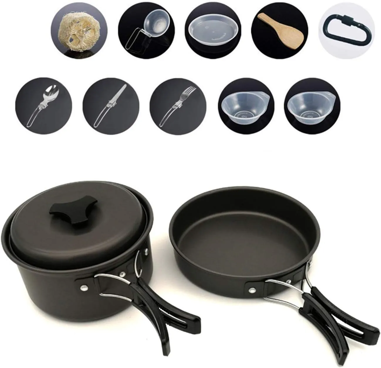 YFY 13 PCS Camping Cookware Mess Kit Outdoor Cooking Mess Kit Pots Pan for Backpacking Hiking Picnic Fishing(Black)