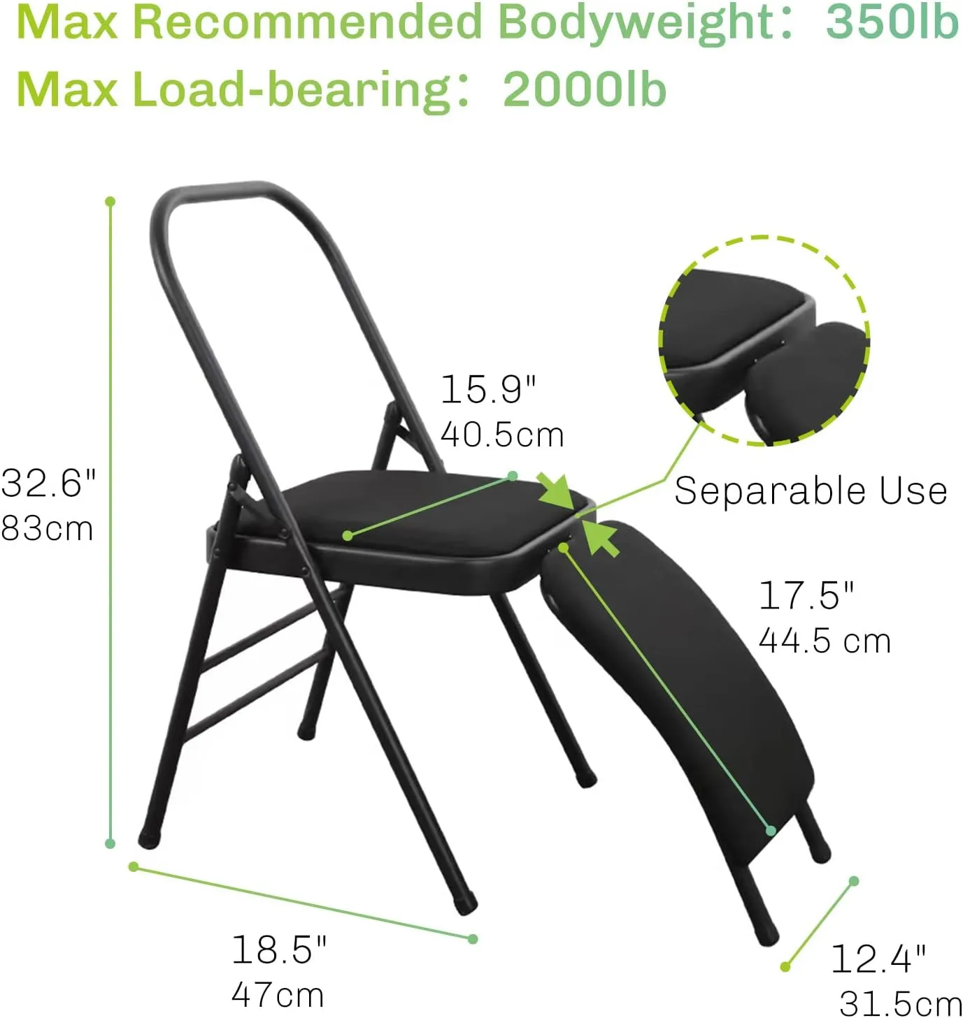 Yoga Auxiliary Chair with Detachable Lumbar Back Support Relieve Back Pain Chair Foldable Balance Handstand Training Tool