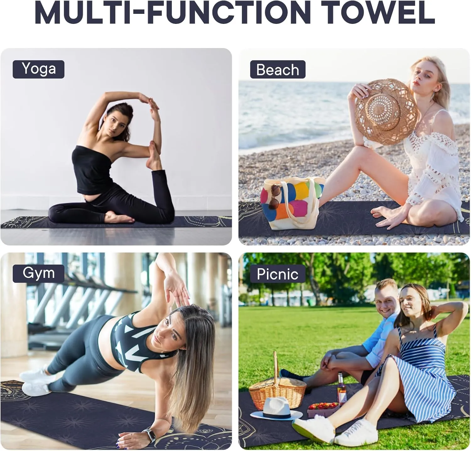 Yoga Towels, Non Slip Hot Yoga Mat Towel with Grip Dots,Super-Absorbent Soft Microfiber Yoga Blanket for Pilates, Fitness and Workout 72inch x 24inch