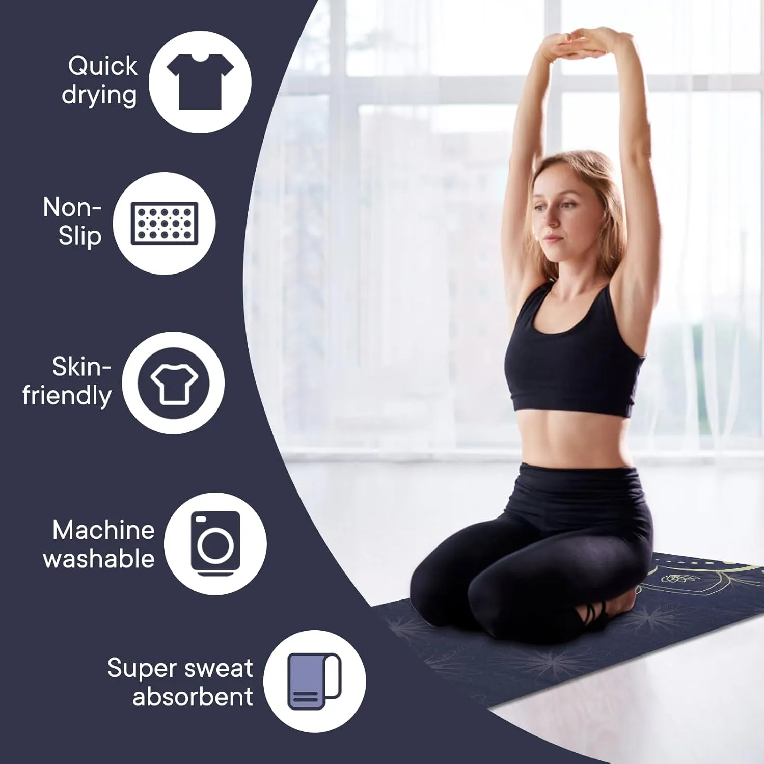 Yoga Towels, Non Slip Hot Yoga Mat Towel with Grip Dots,Super-Absorbent Soft Microfiber Yoga Blanket for Pilates, Fitness and Workout 72inch x 24inch