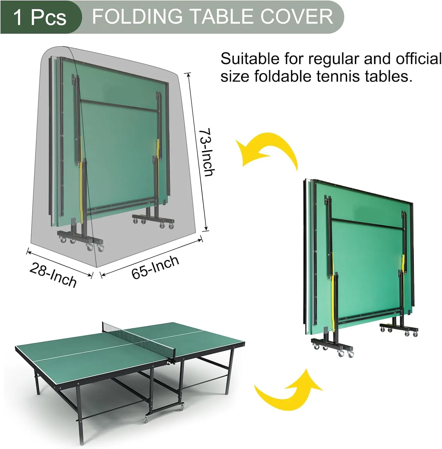 YOKIVE Folding Table Tennis Cover, Outdoor Fold Table Tennis Table Wrap with Zipper for Storage Table Furniture