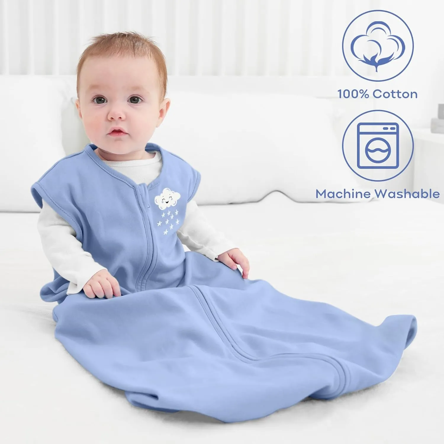 Yoofoss Baby Sleep Sack 0-6 Months Baby Wearable Blanket 100% Cotton 2-Way Zipper TOG 0.5 Toddler Sleeping Sack 3, Lightweight Sleep Sacks for Babies