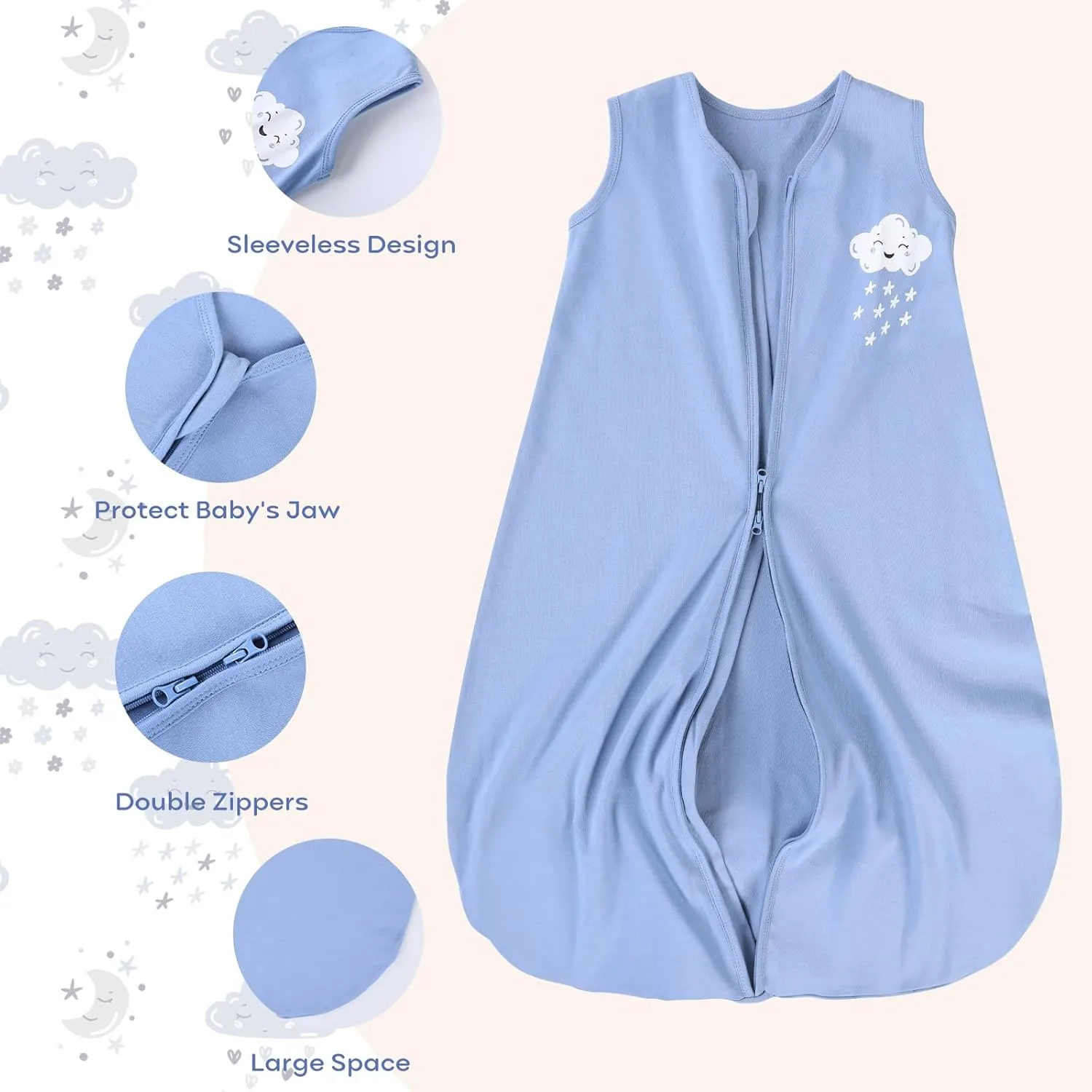 Yoofoss Baby Sleep Sack 0-6 Months Baby Wearable Blanket 100% Cotton 2-Way Zipper TOG 0.5 Toddler Sleeping Sack 3, Lightweight Sleep Sacks for Babies