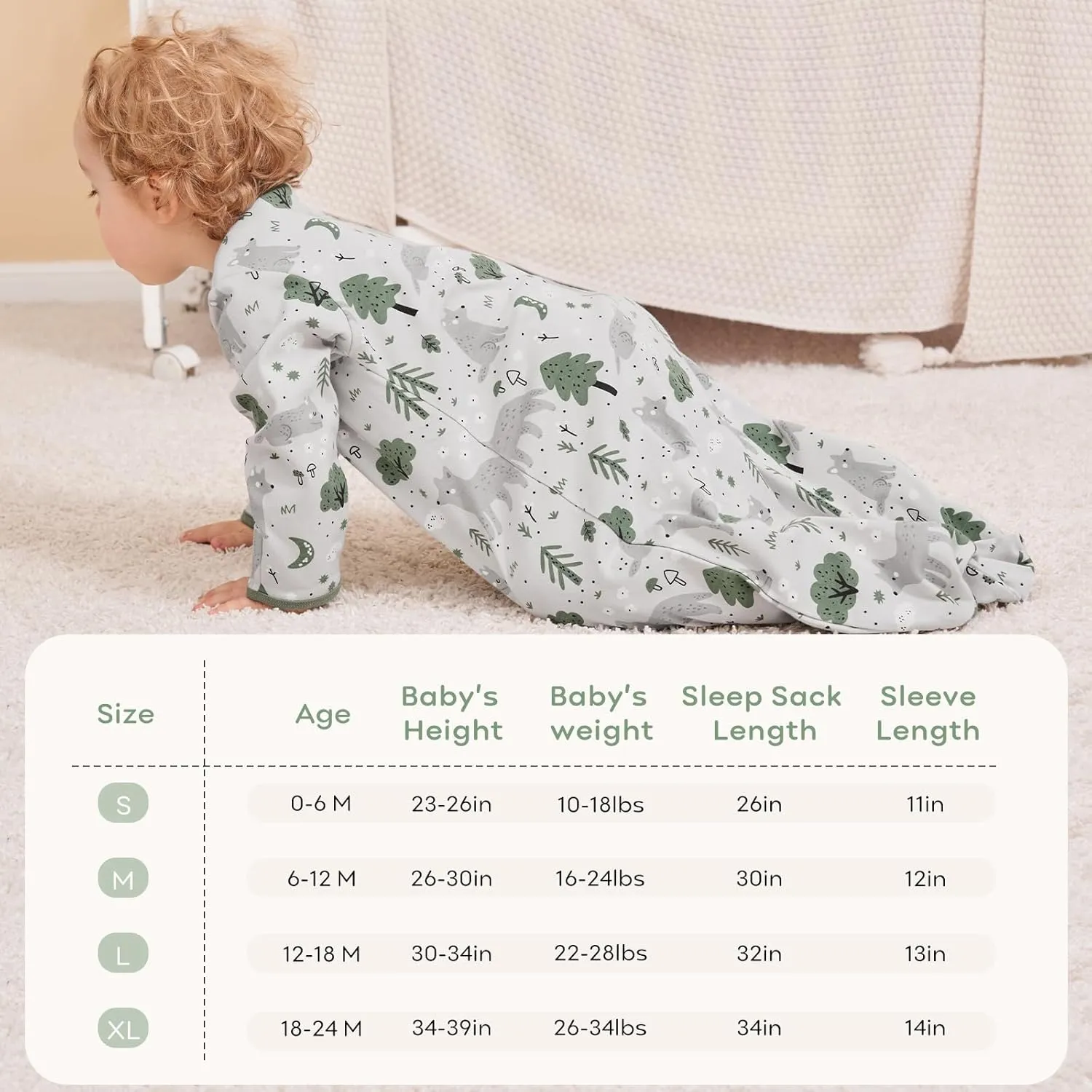 Yoofoss Baby Sleep Sack 0-6 Months Long Sleeve Wearable Blanket Baby 100% Organic Cotton 2-Way Zipper 0.5 Tog Newborn Sleeping Sack, Lightweight(Small)