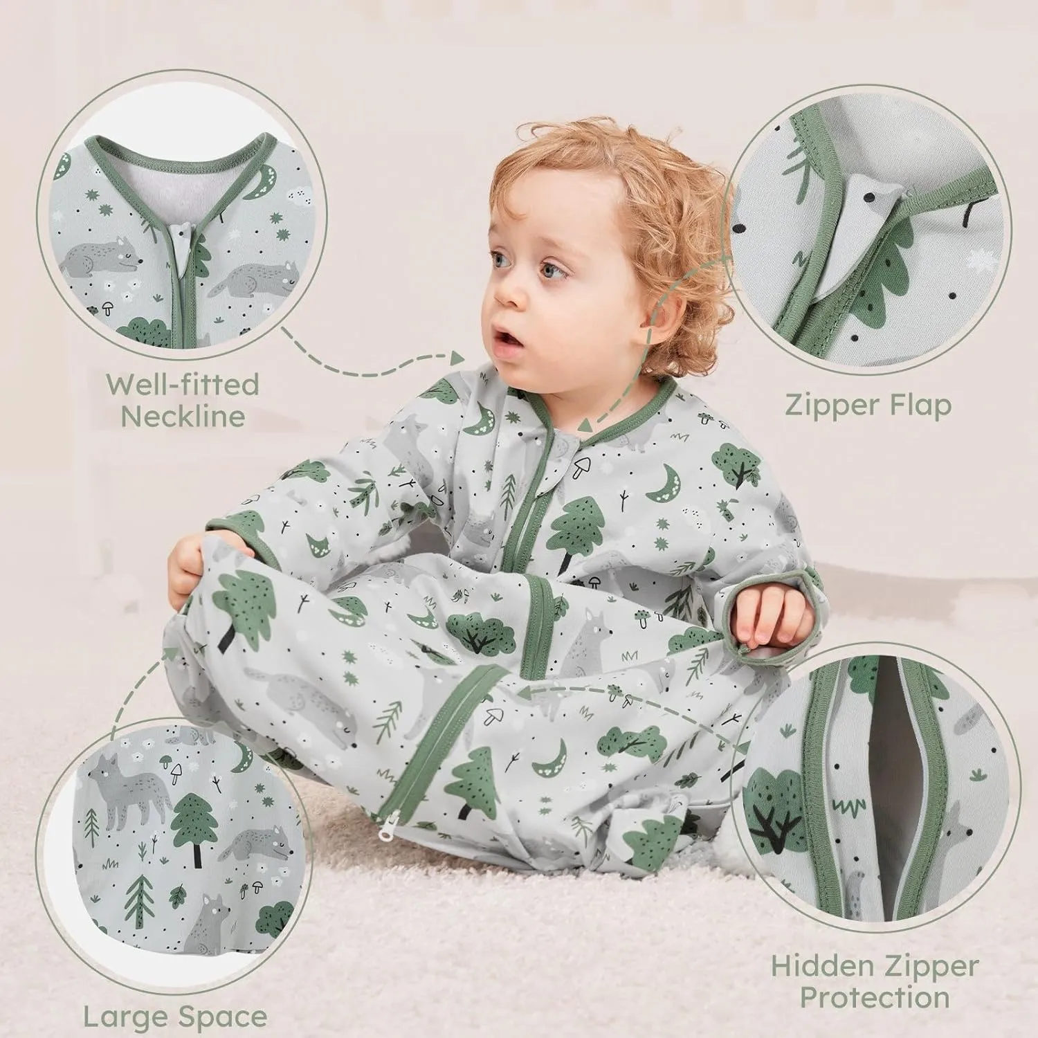 Yoofoss Baby Sleep Sack 0-6 Months Long Sleeve Wearable Blanket Baby 100% Organic Cotton 2-Way Zipper 0.5 Tog Newborn Sleeping Sack, Lightweight(Small)