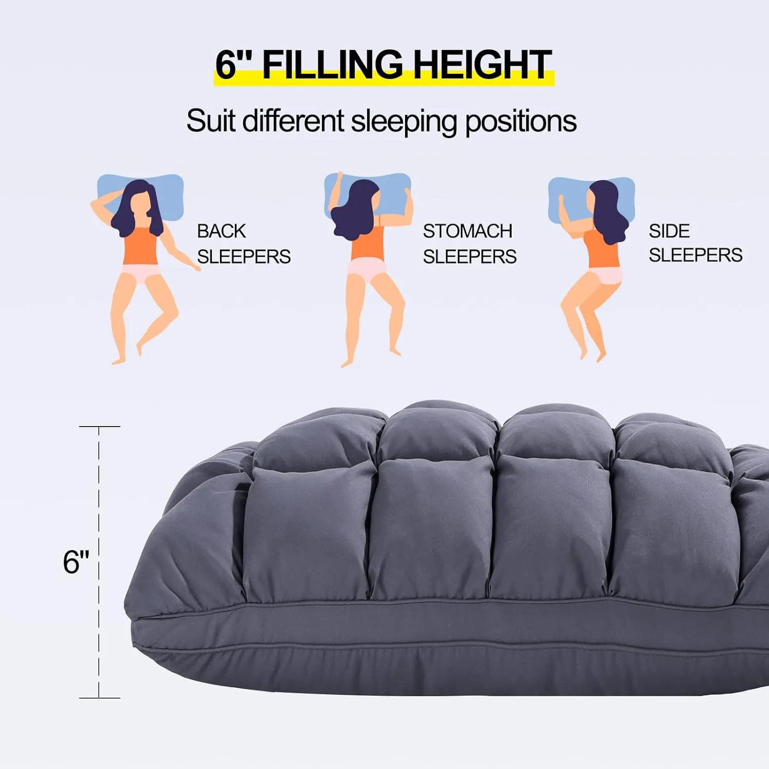 YOUR MOON Soft Pillows for Sleeping, Support Bed Pillows, Fluffy Down Alternative Pillow, Luxury Hotel Gel Pillows for Side Sleeping Standard Size (Gray)