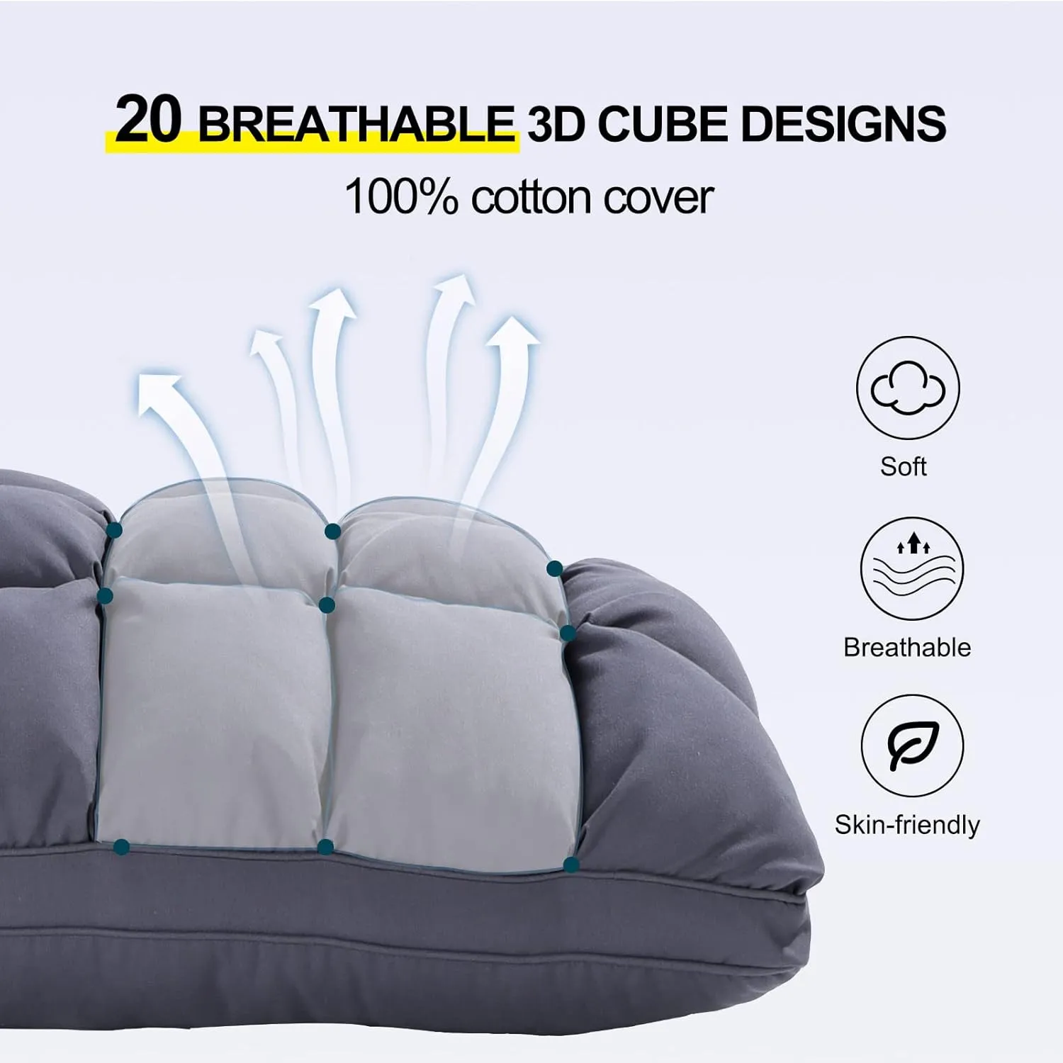 YOUR MOON Soft Pillows for Sleeping, Support Bed Pillows, Fluffy Down Alternative Pillow, Luxury Hotel Gel Pillows for Side Sleeping Standard Size (Gray)