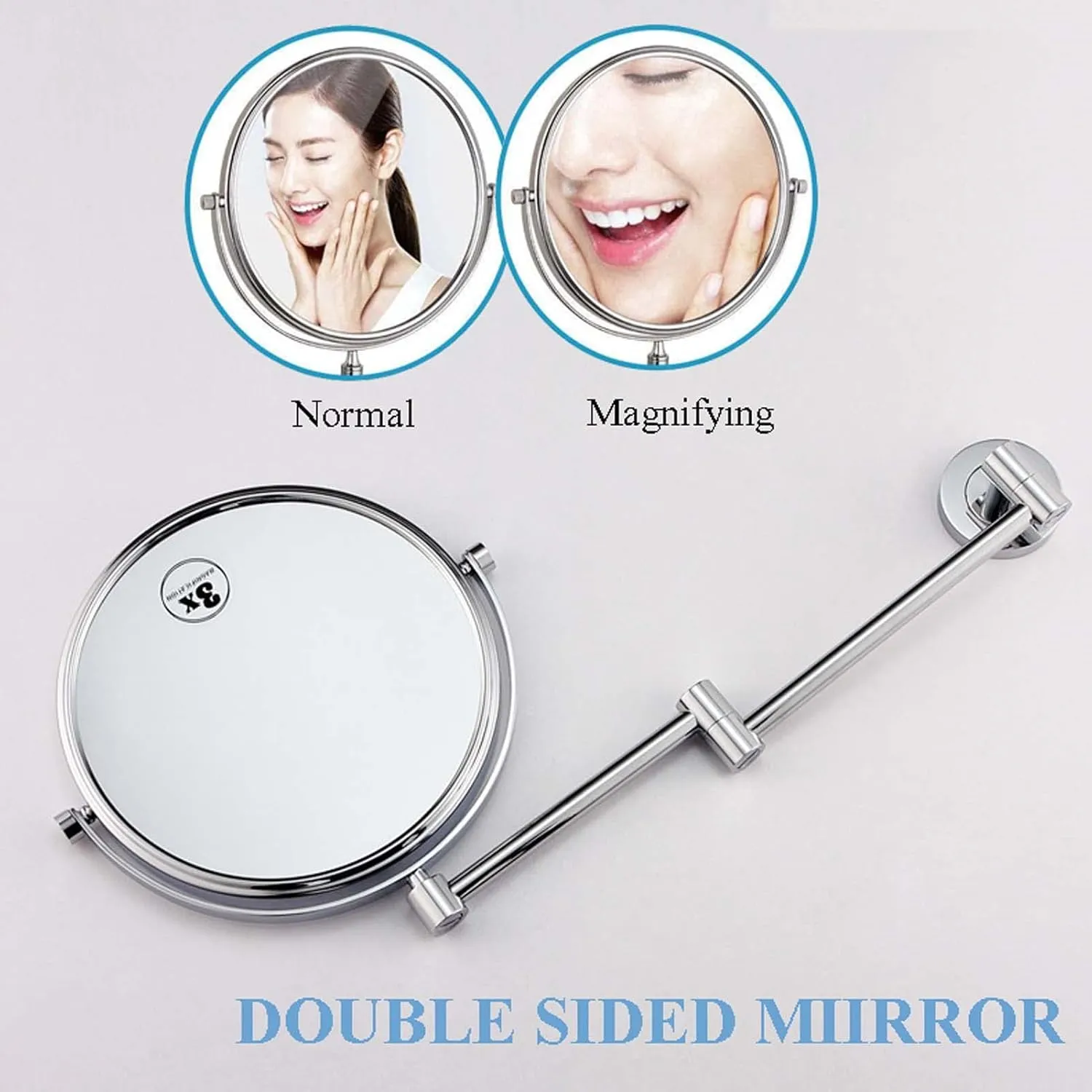 YSUEFIJO Wall Mounted Makeup Mirror with Magnification, Double Sided Vanity Magnifying Mirror, 360° Swivel Extendable Round Shaving Mirror, for Makeup, Cut, Trim, Shave Gift