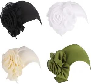 YYAOJHAO Chemo Turban Hats for Women - Elastic Flower Beanie Headwrap Caps Solid Color Grate for Cancer Hair Cover