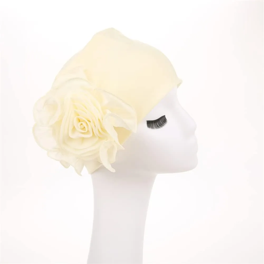 YYAOJHAO Chemo Turban Hats for Women - Elastic Flower Beanie Headwrap Caps Solid Color Grate for Cancer Hair Cover