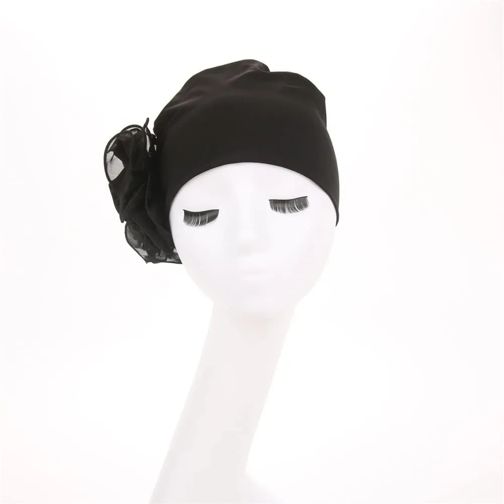 YYAOJHAO Chemo Turban Hats for Women - Elastic Flower Beanie Headwrap Caps Solid Color Grate for Cancer Hair Cover