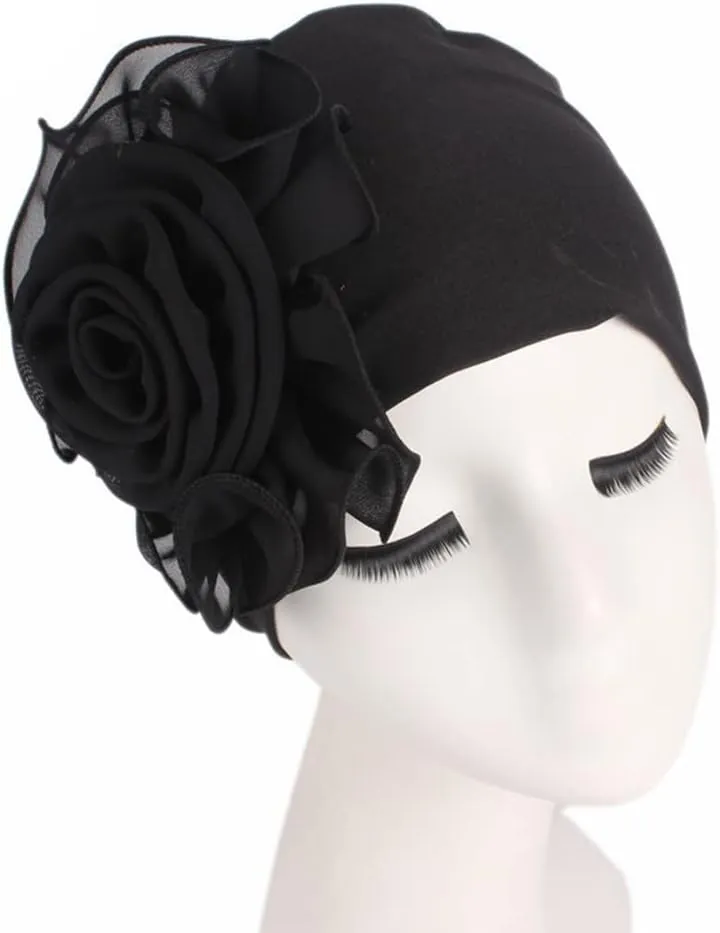YYAOJHAO Chemo Turban Hats for Women - Elastic Flower Beanie Headwrap Caps Solid Color Grate for Cancer Hair Cover