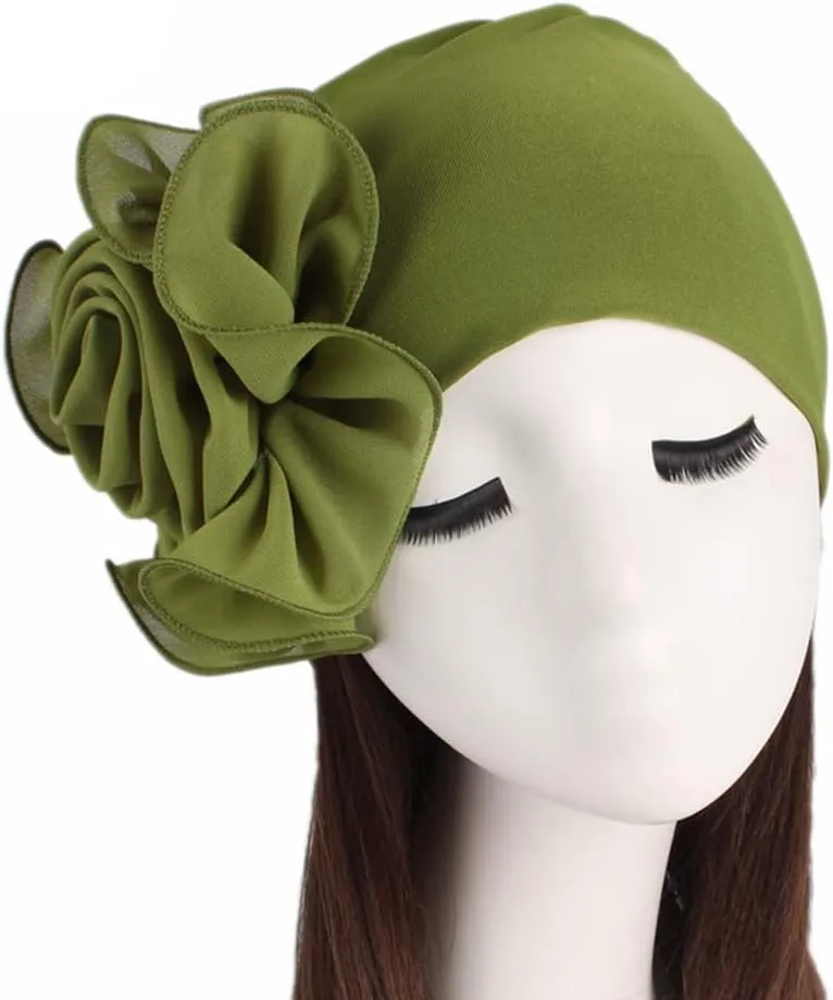 YYAOJHAO Chemo Turban Hats for Women - Elastic Flower Beanie Headwrap Caps Solid Color Grate for Cancer Hair Cover