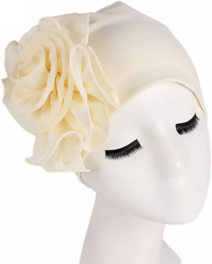 YYAOJHAO Chemo Turban Hats for Women - Elastic Flower Beanie Headwrap Caps Solid Color Grate for Cancer Hair Cover