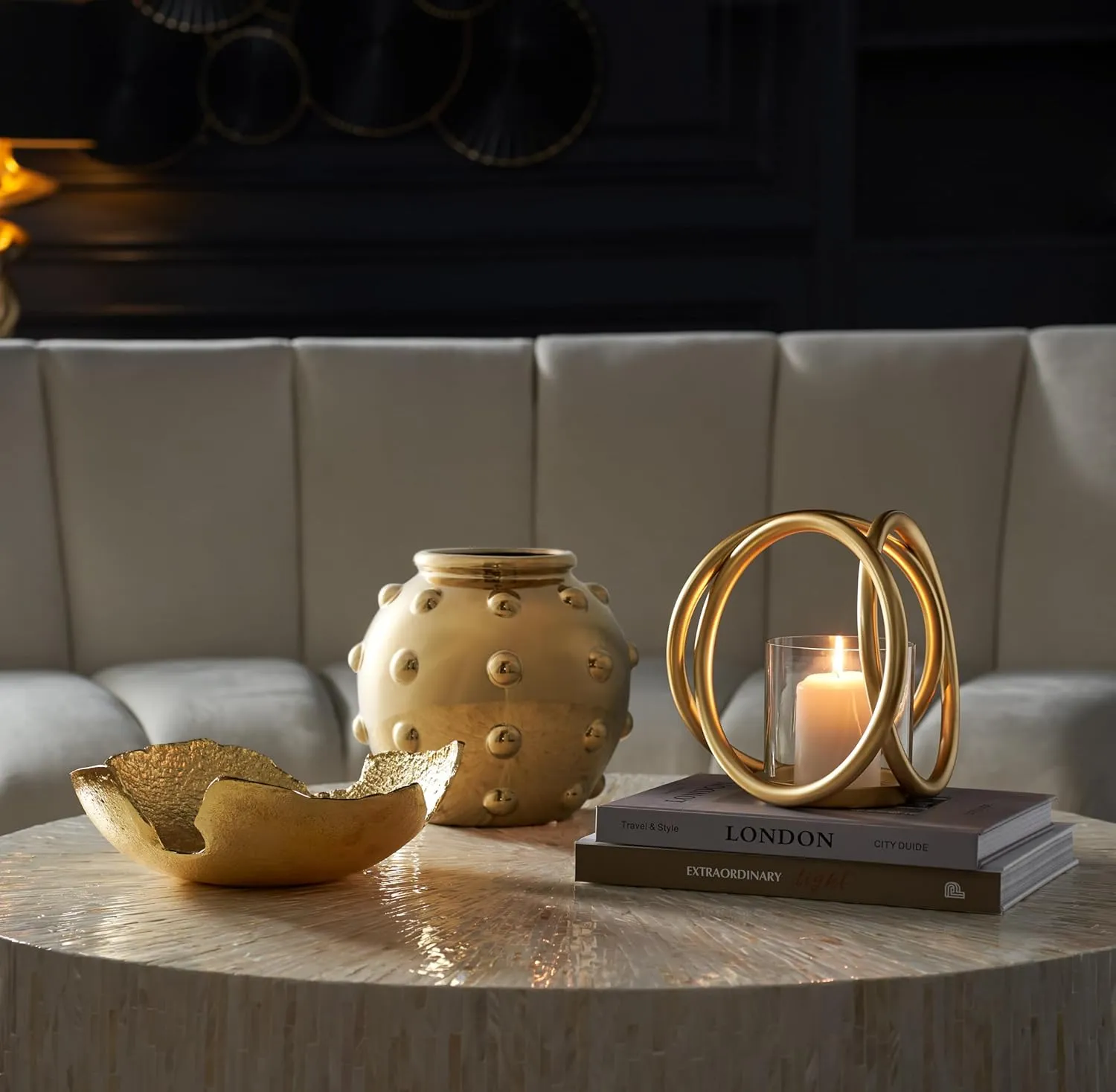 Z Gallerie Farrow Round Bowl, Organic Modern Decorative Piece, Handcrafted Aluminum Art Bowl for Table Centerpieces & Shelf Displays, Gold