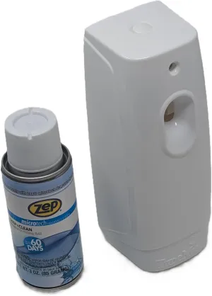 Zep MicroTech Air Freshener Dispenser Kit - Crisp Clean Fragrance, Compact Design, Long-Lasting Odor Control for Home, Office & Commercial Use, Includes Dispenser & Refill, Adjustable Timer Settings