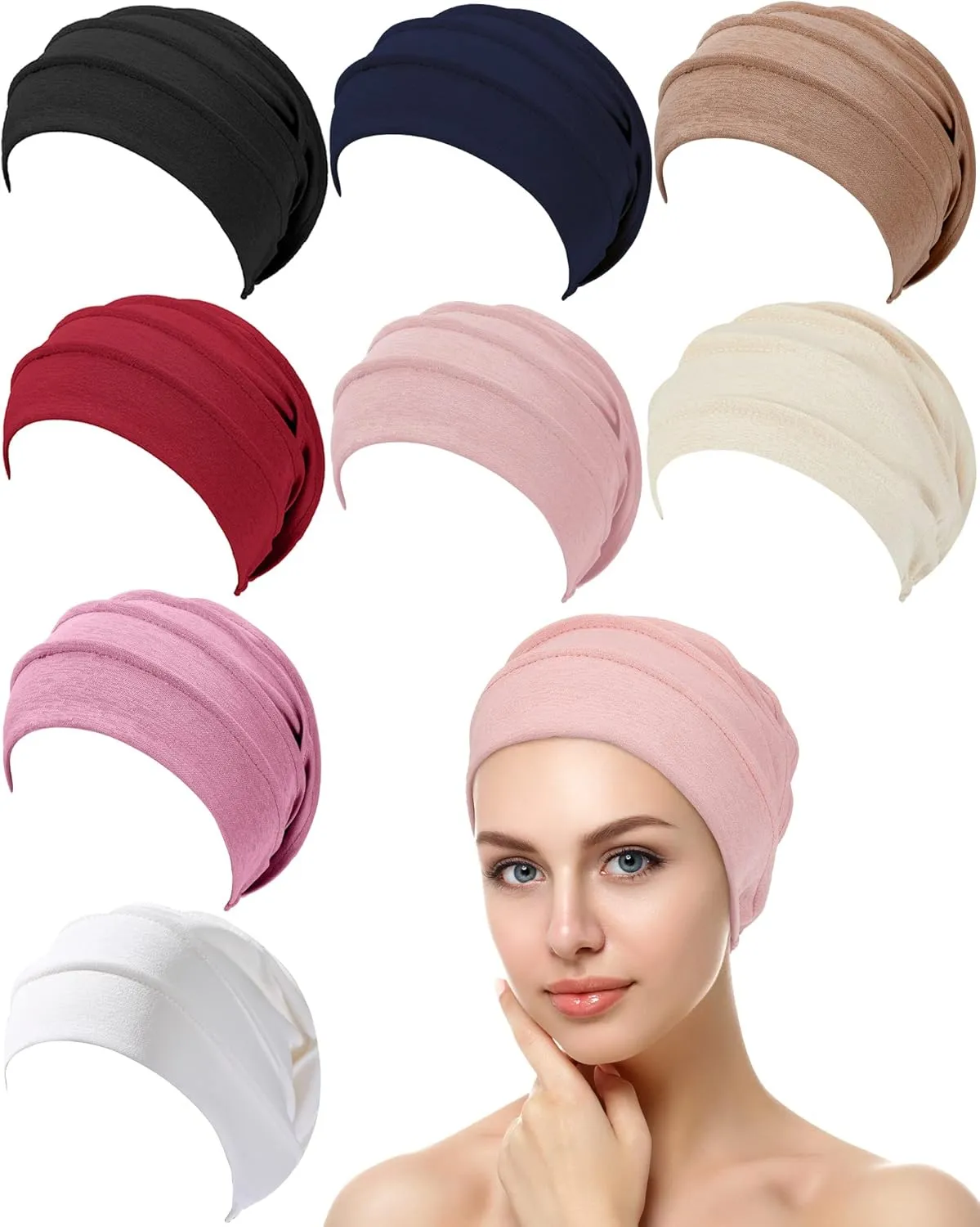 Zhanmai 8 Pieces Cotton Cancer Hats Chemo Headwear for Women Soft Sleeping Beanies Cap Cancer Patients Stretchy Head Covering