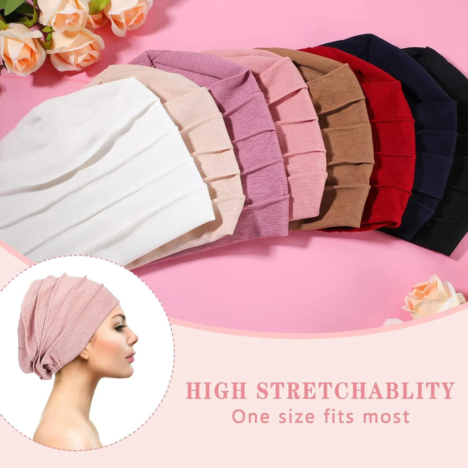 Zhanmai 8 Pieces Cotton Cancer Hats Chemo Headwear for Women Soft Sleeping Beanies Cap Cancer Patients Stretchy Head Covering