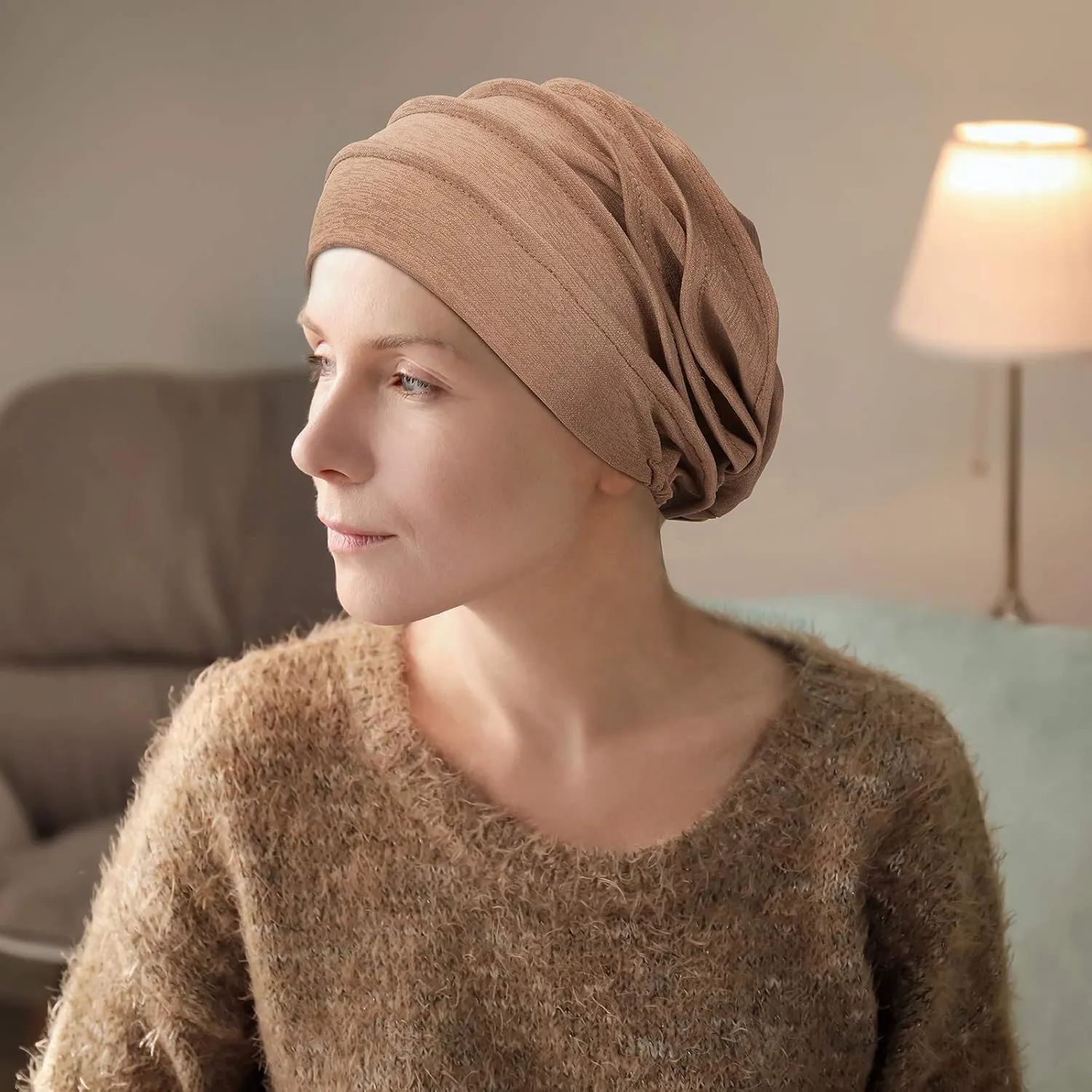 Zhanmai 8 Pieces Cotton Cancer Hats Chemo Headwear for Women Soft Sleeping Beanies Cap Cancer Patients Stretchy Head Covering