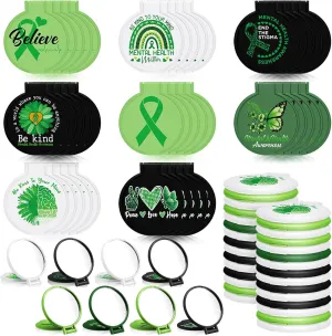 Zhehao 40 Pcs Mini Mental Health Awareness Compact Mirror Green Ribbon Gifts Bulk Mini Compact Portable Mental Health Awareness Month Mirrors for Men Women Birthday Gifts