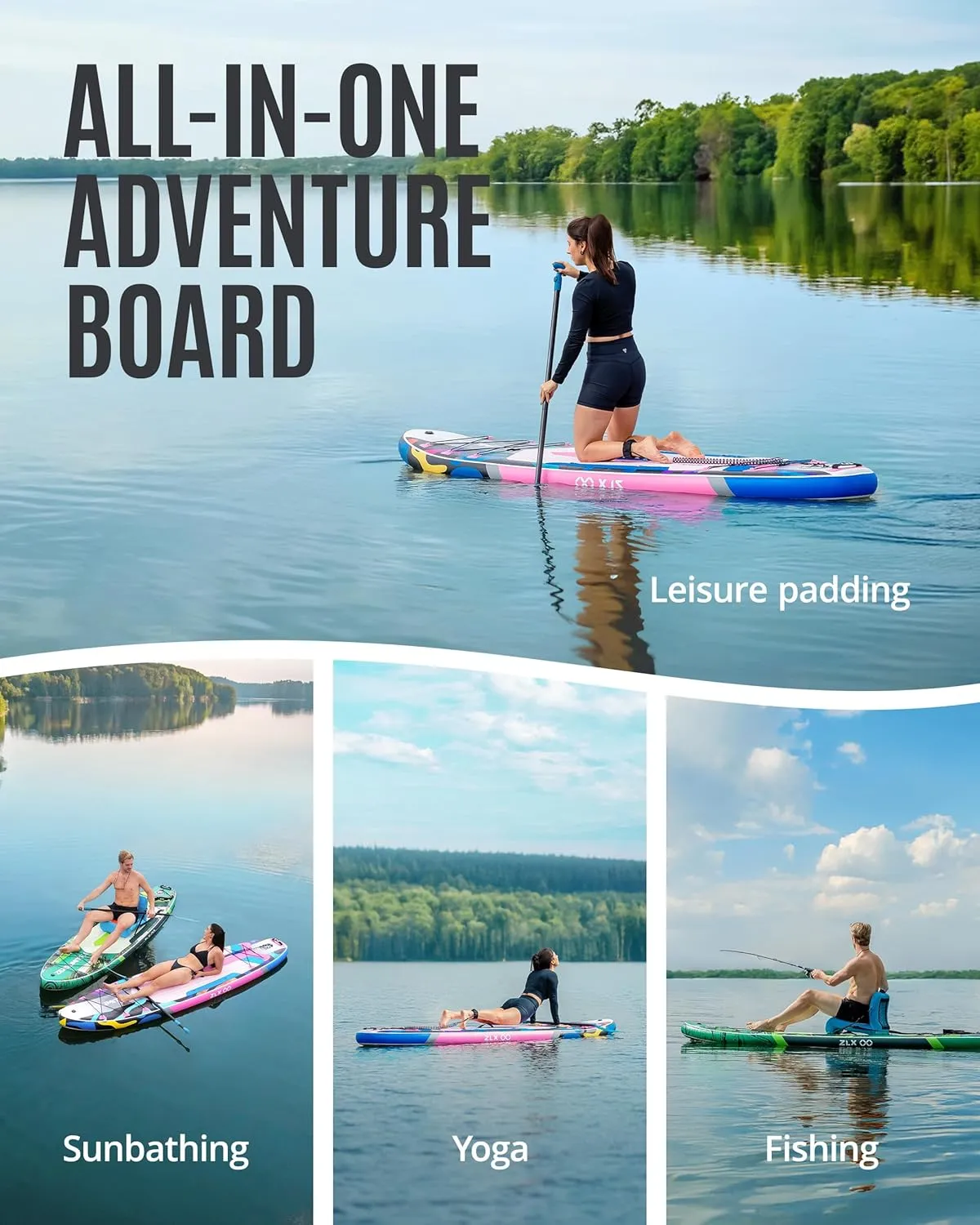 ZLX 10'6" Inflatable Stand Up Paddle Board, Extra Wide Stable Non-Slip Deck Pad, Unique Center Fin, Portable Paddleboard for Adults, Premium SUP for All Skill Levels