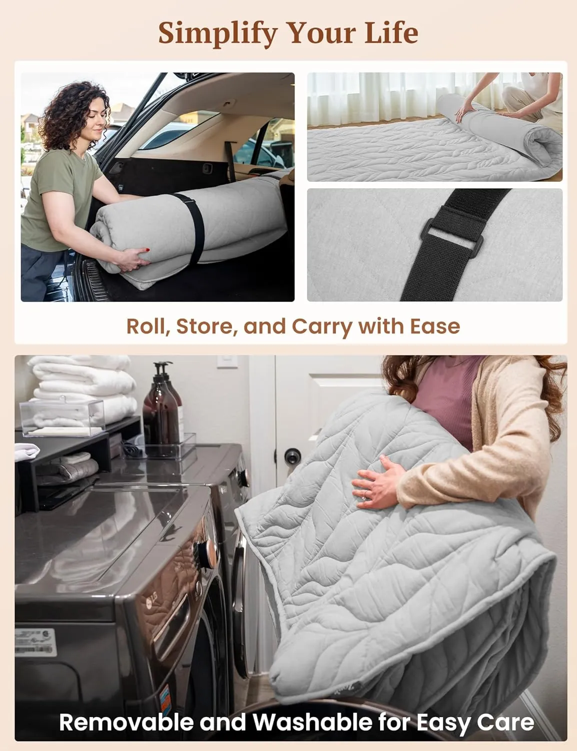 ZonLi Japanese Floor Mattress Futon Mattress Full Size, Thicken Roll Up Tatami Mat w/ 100% Cotton Washable Cover, Portable & Foldable Floor Bed Mattress for Sleeping, Dormitory, Adult Kids, Grey