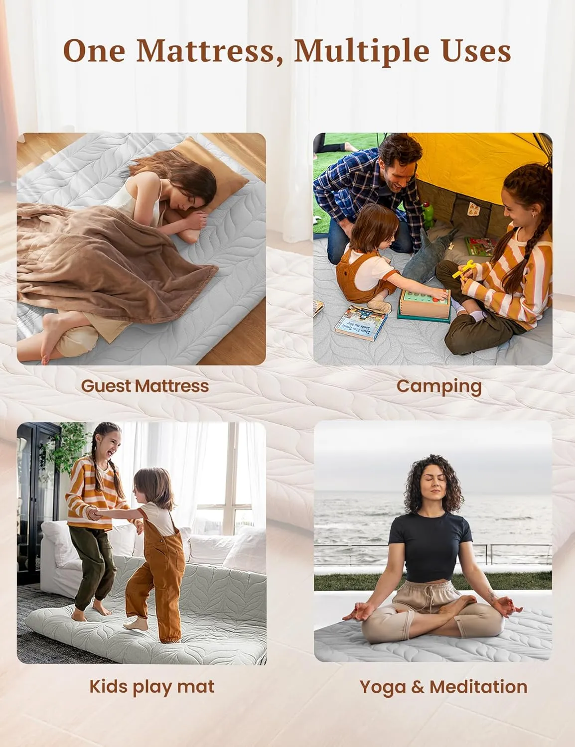 ZonLi Japanese Floor Mattress Futon Mattress Full Size, Thicken Roll Up Tatami Mat w/ 100% Cotton Washable Cover, Portable & Foldable Floor Bed Mattress for Sleeping, Dormitory, Adult Kids, Grey