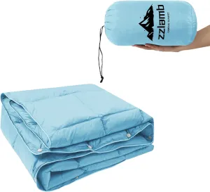 zzlamb Camping Blanket, Compact Lightweight Soft Puffy Blanket Water-Repellent, Packable Warm Quilt Down Alternative Picnic Hiking Backpacking Beach Travel RV Airplane Couch Car