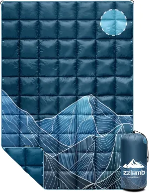 zzlamb Camping Blanket, Outdoor Lightweight Travel Blanket Puffy Portable Down Alternative, Windproof Warm Cloak with Snaps, Cozy Quilt Backpacking Picnic RV Plane Car Hammock Beach Climbing