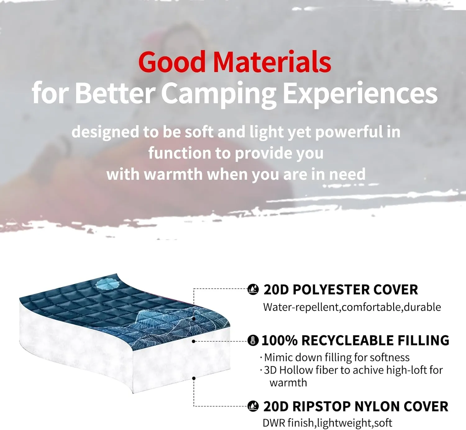 zzlamb Camping Blanket, Outdoor Lightweight Travel Blanket Puffy Portable Down Alternative, Windproof Warm Cloak with Snaps, Cozy Quilt Backpacking Picnic RV Plane Car Hammock Beach Climbing